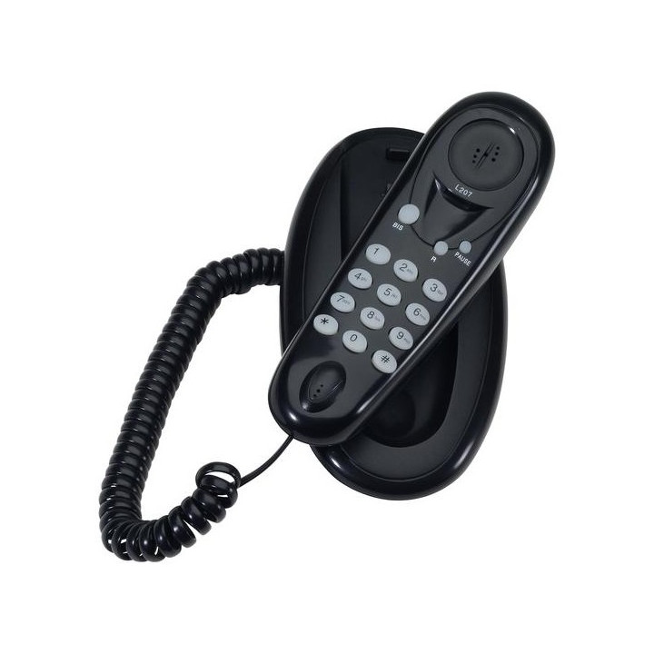 Compact wired phone l207 pop wall mounted with wire telephone cord pull-out plug pabx logicom - 1